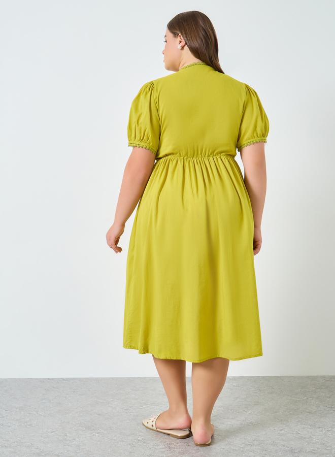 ستايلي فستان ميدي قطن بأكمام منفوخة مقاس كبير - Image 5