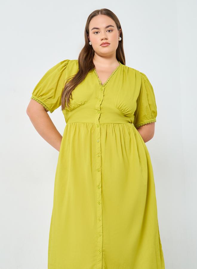 ستايلي فستان ميدي قطن بأكمام منفوخة مقاس كبير - Image 3