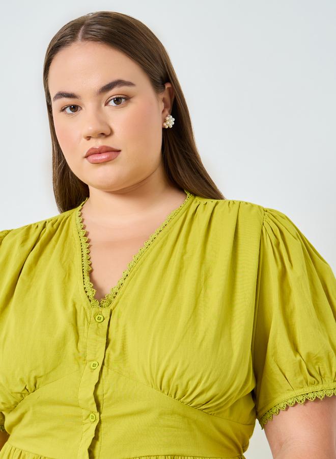 ستايلي فستان ميدي قطن بأكمام منفوخة مقاس كبير - Image 4