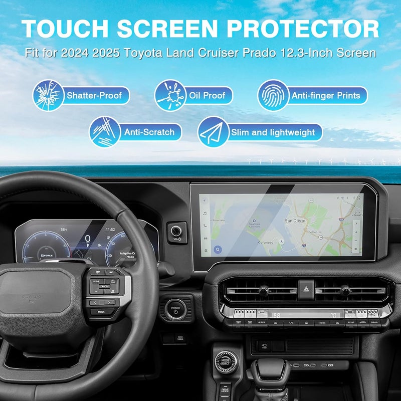 Karltys 【Upgrade 2 Pack Screen Protector for 【No Glare u0026 Fingerprint】 Tempered Glass Toyota Land Cruiser 2024 2025 2026 12.3-Inch - Image 2
