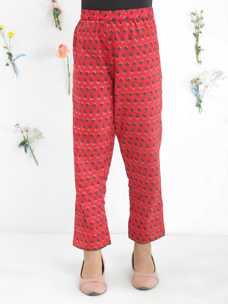Globus Girls Maroon V-Neck Floral Print Tie-Up Gathered Detail Tunic With Pants Fusion Co-Ord Set - Image 5