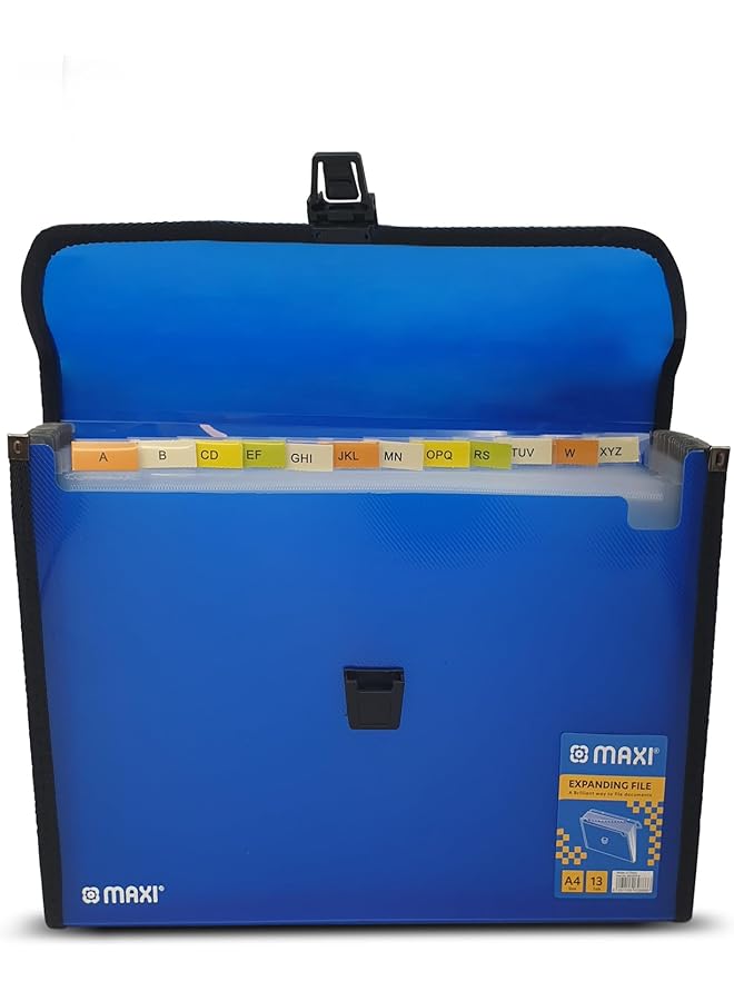 ماكسي ملف توسيع 13 شبكة بدون مقبض أزرق 13 جيبًا مجلد توسيع محمول منظم قابل للتوسيع مقاس A4 - Image 3