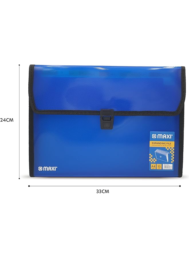 ماكسي ملف توسيع 13 شبكة بدون مقبض أزرق 13 جيبًا مجلد توسيع محمول منظم قابل للتوسيع مقاس A4 - Image 2