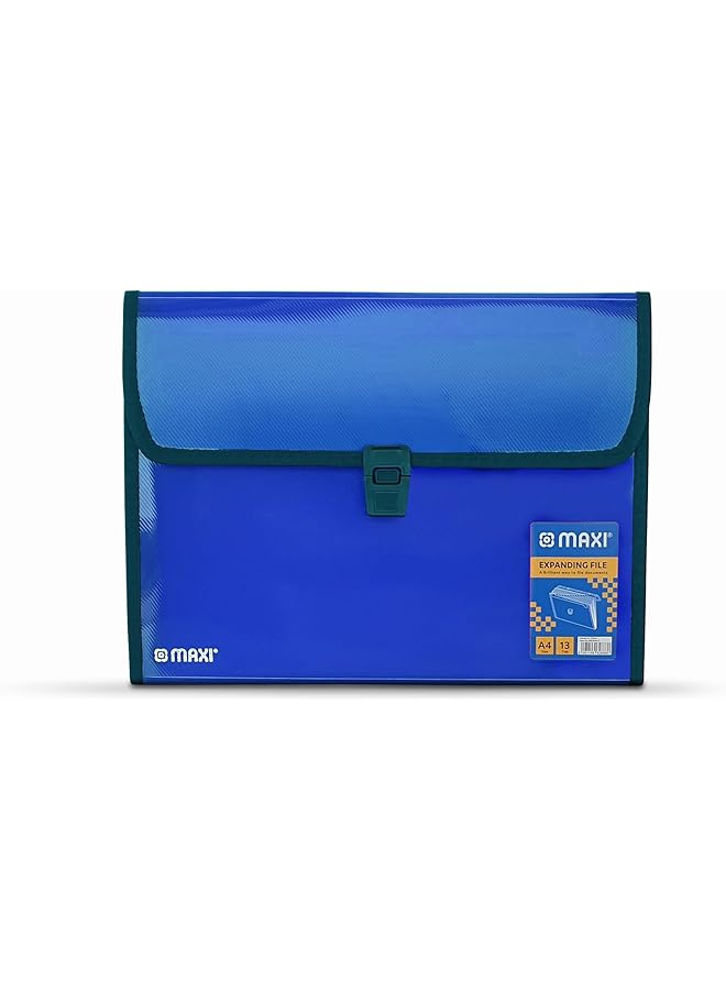 ماكسي ملف توسيع 13 شبكة بدون مقبض أزرق 13 جيبًا مجلد توسيع محمول منظم قابل للتوسيع مقاس A4 - Image 1