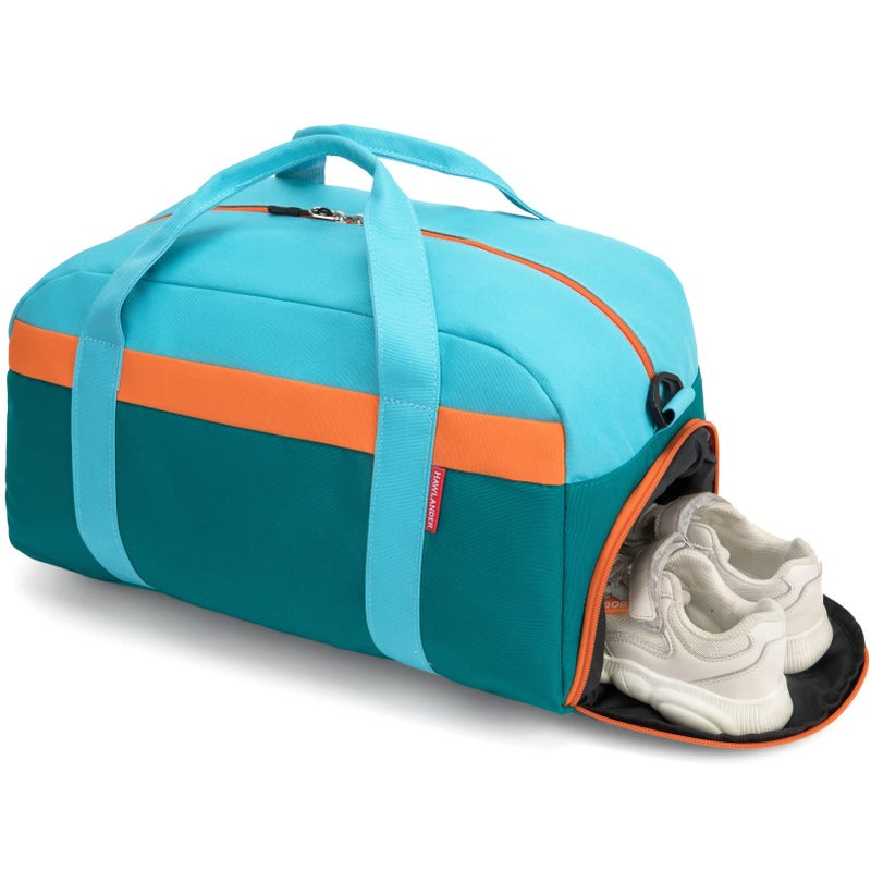 HawLander Kids Duffle Bag for Boys or Girls, Fit Sports Practice, or Overnight Travel Weekend (Blue Green) - Image 5