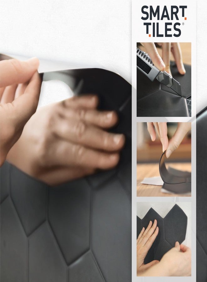 Smart Tiles بلاط سمارت تايلز لاصق للجدران - 5 ألواح مقاس 11.43 بوصة × 8.38 بوصة - بلاط لاصق ثلاثي الأبعاد للجدران والمطابخ والحمامات (أزرق تابي، عبوة من 5 قطع) - Image 4