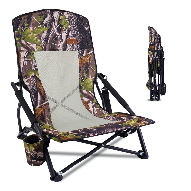 Nice C Camouflage Hunting Chair Folding Modern Outdoor Chair with Mesh Back Arm Cushions Cup Holder  Carry Strap Heavy Duty 1 Pack