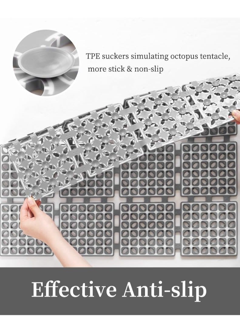 KASTWAVE حصيرة دش، مع أكواب شفط وفتحات تصريف، حصائر دش غير قابلة للانزلاق للاستخدام الداخلي، حصيرة دش كبيرة سميكة ناعمة، 60×60 سم، حصائر حمام مربعة مضادة للانزلاق للدش، رمادي، 1 قطعة - Image 2