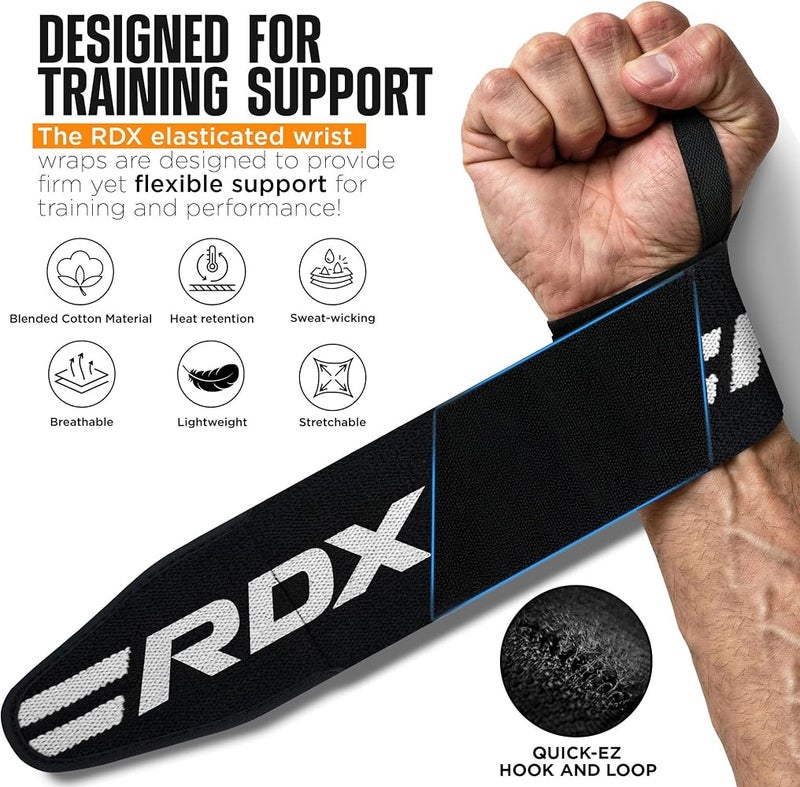 ار دي اكس أربطة معصم لرفع الأثقال RDX، معتمدة من IPL وUSPA، أربطة قطنية مرنة بطول 18 بوصة، حلقة للإبهام، مناسبة لتمارين رفع الأثقال وبناء العضلات واللياقة البدنية وتدريبات القوة في الصالة الرياضية، بالإضافة إلى التمارين الجمبازية والكاليستينيكية - Image 3