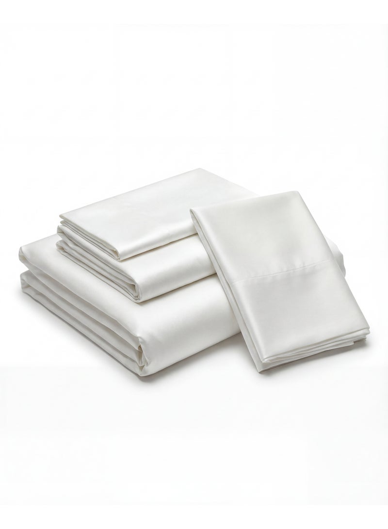 سيستا هوم طقم ملاءات سرير كوين فاخر من قماش تينسل من سيستا هوم، مكون من 4 قطع: ملاءة مسطحة 220×260 سم، غطاء لحاف بأزرار 220×240 سم، وغطاءان للوسائد 50×75 سم لتغطية كاملة. مصنوع من تينسل عضوي 100% بنسيج الأوكالبتوس، لون أبيض، 300 خيط. معتمد من OEKO-TEX/متوافق مع معايير المنتجات العضوية. - Image 1