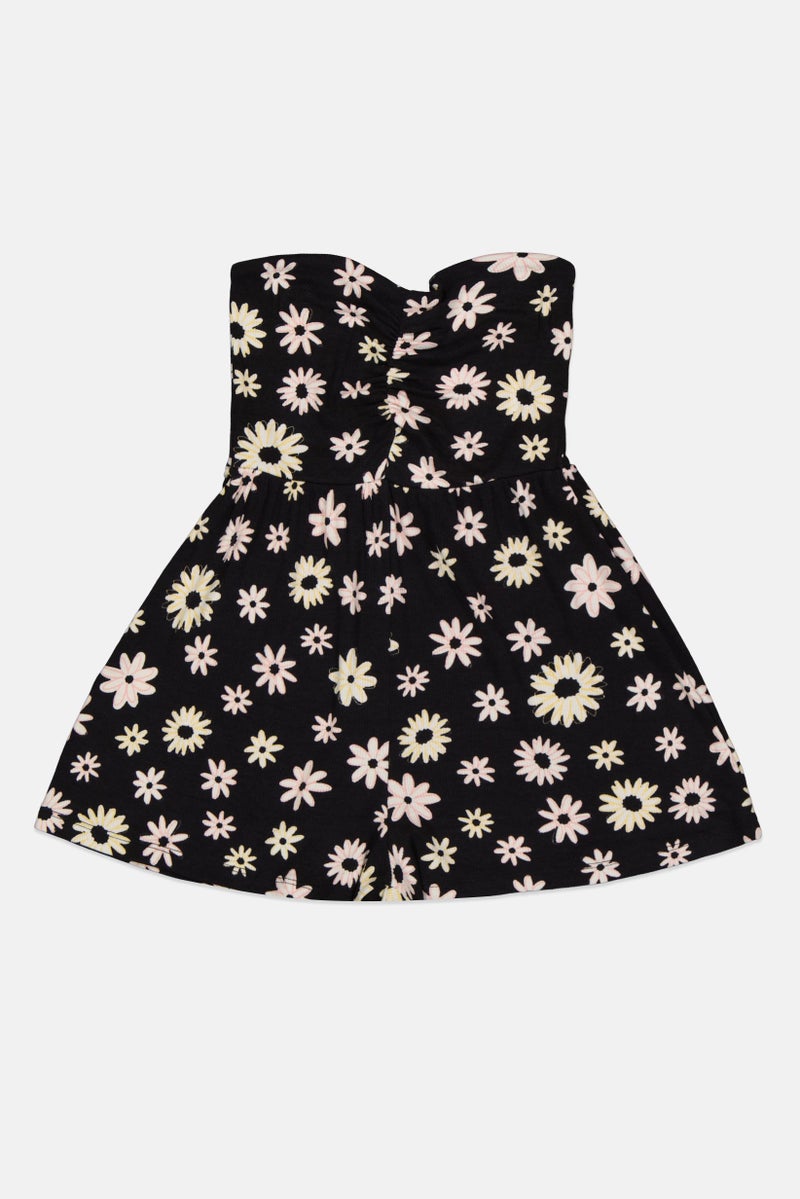 Bershka Kids Girl Floral Print Sleeveless Playsuit, Multicolor - Image 2