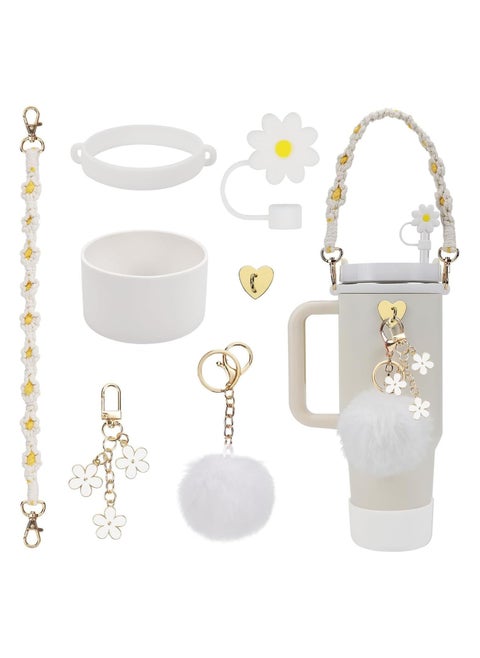 7Pcs Cup Accessories for Stanley Cup 40oz&30oz Tumbler with Handle Water Bottle Handle Strap Cup Boot Straw Cover Siliocne Straw Topper Cover Cap Heart Hook Keychain Charms for Stanley Cup