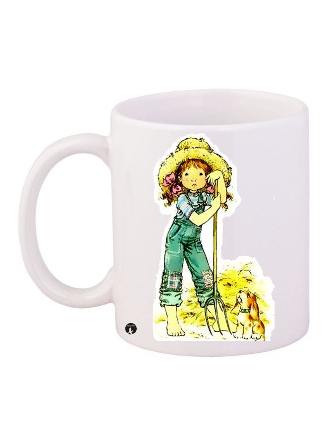 Cartoon Printed Coffee Mug White/Yellow/Green 11ounce