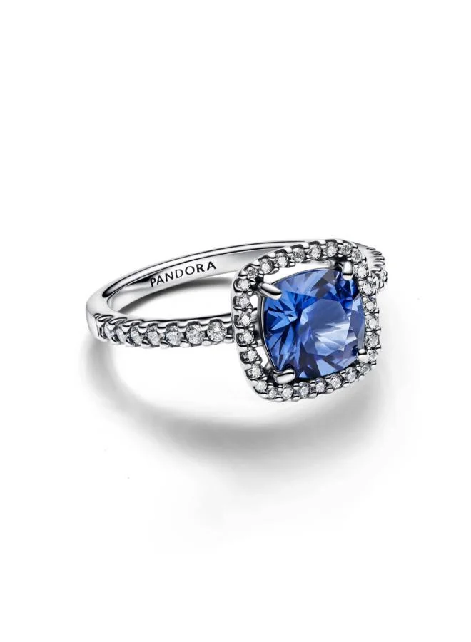 PANDORA Sparkling Square Blue Halo Statement Ring