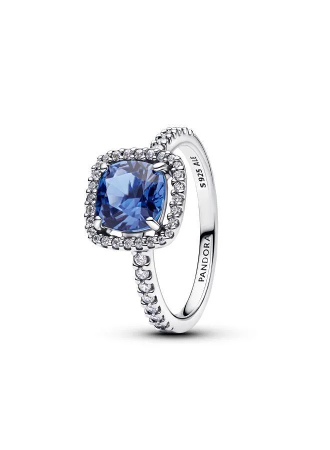 Sparkling Square Blue Halo Statement Ring