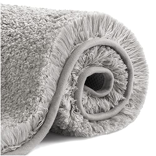 VANZAVANZU Bath Mats Non Slip Ultra Soft Absorbant Microfiber Fluffy Thick Bathroom Rugs Machine Washable (16"x24", Light Gray) - Image 1