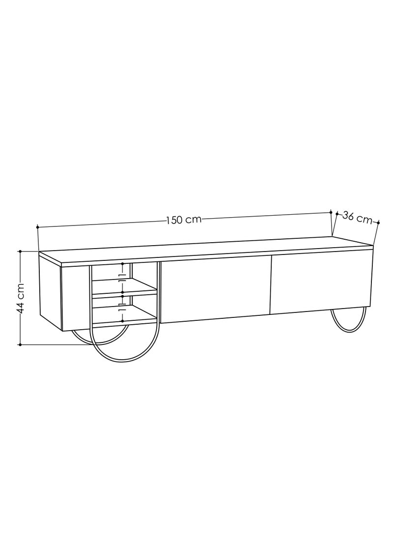 Mourah Home Norfolk TV Stand 2-Door Storage 2 shelf Up To 60'' Inch TV | Modern Tv Stand Metal Legs| Living Room Cabinet| 151x35.6x43.6 CM (Oak) - Image 4