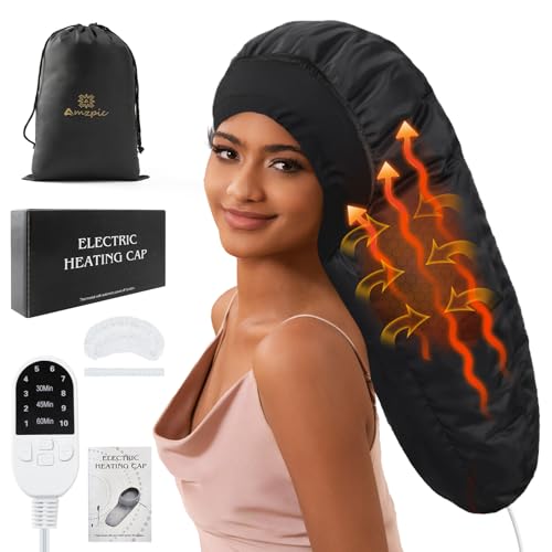 Amzpic Heat Cap for Deep Conditioning, Hair Steamer for Natural Hair Home Use w/10-level Heats Up Quickly, Thermal Steam Cap for Home Hair Treatment - Image 1