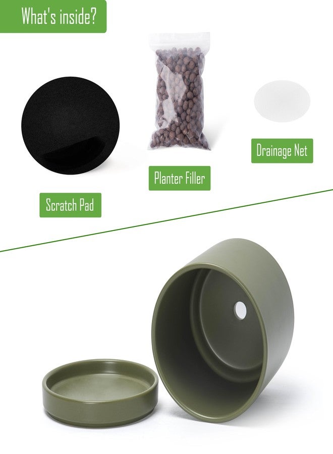 D'vine Dev 6 Inch Ceramic Planter Pot with Drainage Hole and Saucer, Indoor Cylinder Round Planter Pot, Olive, 94-O-C-J - Image 4
