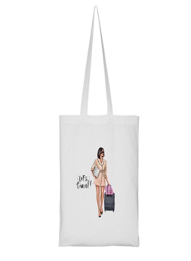 Clapcart Reusable Zipper Tote Bag for Women/Girls | Multipurpose 100% Organic Cotton Printed Tote Bags | Shopping/Grocery Bags | Sturdy Canvas Bag with 12kgs Capacity (Let’S Travel Print) - Image 1
