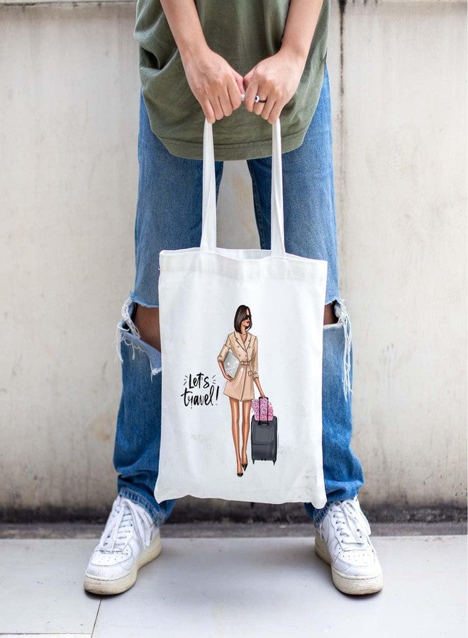 Clapcart Reusable Zipper Tote Bag for Women/Girls | Multipurpose 100% Organic Cotton Printed Tote Bags | Shopping/Grocery Bags | Sturdy Canvas Bag with 12kgs Capacity (Let’S Travel Print) - Image 2