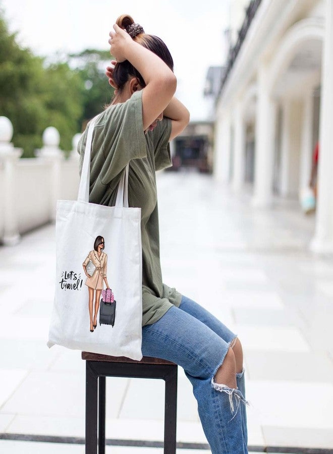 Clapcart Reusable Zipper Tote Bag for Women/Girls | Multipurpose 100% Organic Cotton Printed Tote Bags | Shopping/Grocery Bags | Sturdy Canvas Bag with 12kgs Capacity (Let’S Travel Print) - Image 3