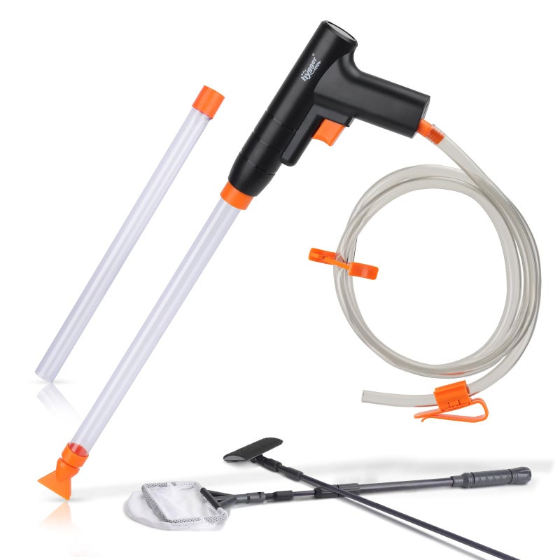 hygger Aquarium Gravel Cleaner Kit, Fish Net Aquarium Cleaning Brush, Patented Water Changer Gravel Vacuum Fish Tank Sand Cleaner Kit Aquarium Siphon Vacuum Cleaner with Water Hose Controller Clamp - Image 1