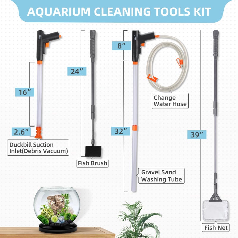 hygger Aquarium Gravel Cleaner Kit, Fish Net Aquarium Cleaning Brush, Patented Water Changer Gravel Vacuum Fish Tank Sand Cleaner Kit Aquarium Siphon Vacuum Cleaner with Water Hose Controller Clamp - Image 2