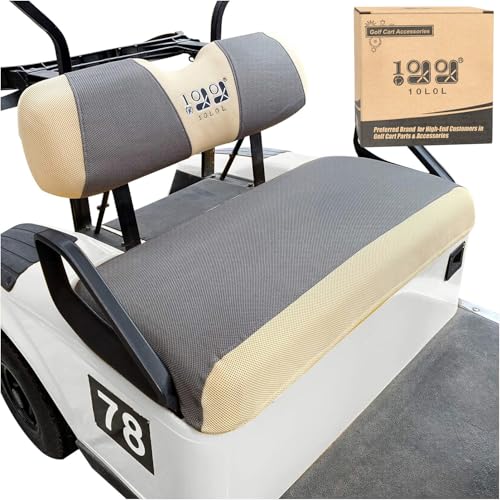 10L0L Golf Cart Seat Covers for EZGO TXT RXV & Club Car DS 2000-up, Breathable Air Mesh Fabric Washable - Gray Beige - Image 1