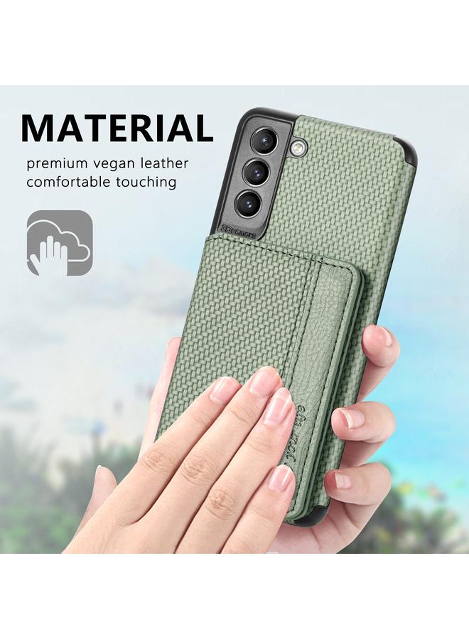 erorex Case For Samsung Galaxy S21+ 5G Carbon Fiber Magnetic Card Bag TPU+PU Shockproof Back Cover Case with Holder & Card Slot & Photo Frame - Image 5