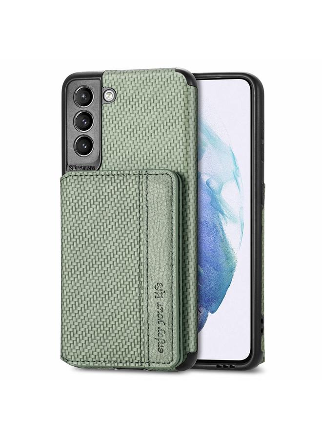 erorex Case For Samsung Galaxy S21+ 5G Carbon Fiber Magnetic Card Bag TPU+PU Shockproof Back Cover Case with Holder & Card Slot & Photo Frame - Image 2