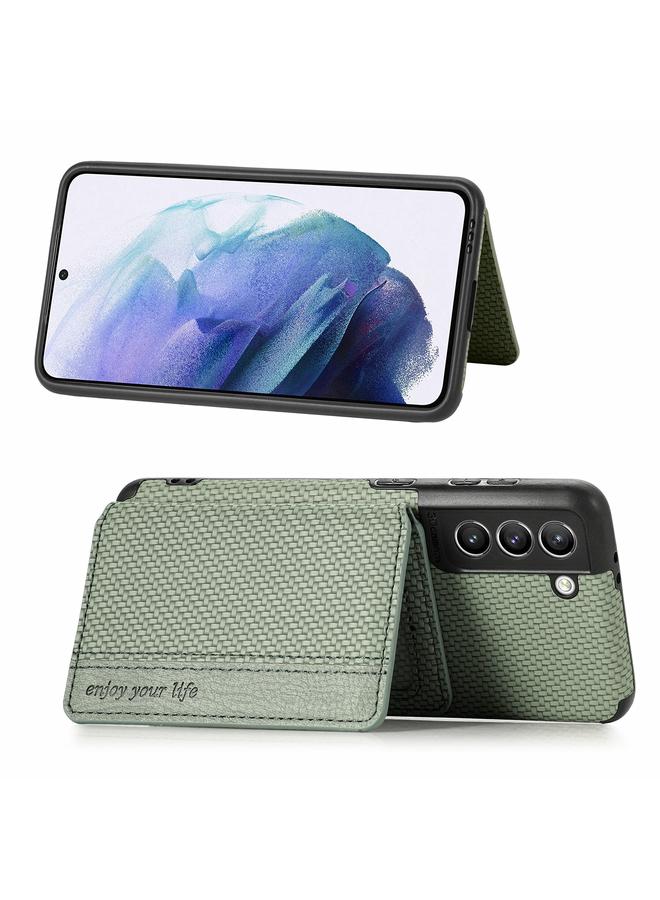 erorex Case For Samsung Galaxy S21+ 5G Carbon Fiber Magnetic Card Bag TPU+PU Shockproof Back Cover Case with Holder & Card Slot & Photo Frame - Image 3