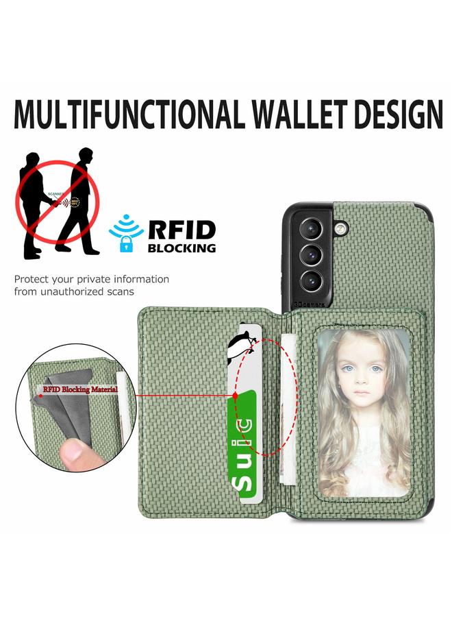 erorex Case For Samsung Galaxy S21+ 5G Carbon Fiber Magnetic Card Bag TPU+PU Shockproof Back Cover Case with Holder & Card Slot & Photo Frame - Image 4