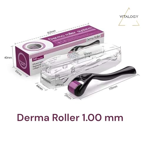 Vitalogy - Derma Roller 1.0 mm for Hair & Beard Growth – 540 Stainless Steel Needles – Activates Hair Follicles, Boosts Regrowth, Reduces Acne Scars & Improves Skin Texture – Safe for Men & Women (Black 1 mm 540) - Image 2