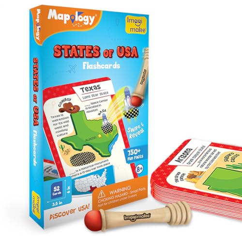 Imagimake Mapology USA Flash Cards | Learn United States Along with Flags and State Shapes | Ages 8-12 | Foam Jigsaw Puzzle, Fun Facts, Educational Toy for Kids | Gift for Christmas and Birthdays - Image 1