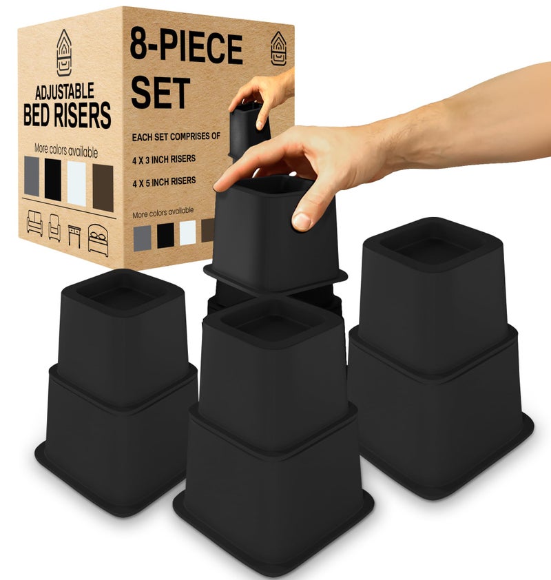 Home Intuition Heavy Duty Adjustable Bed Risers Furniture Riser 37 5 or 87Inch 4 Pack 8Piece Set Black