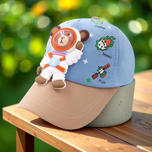 VRITRAZ Polyester 3D Cartoon Character Printed Little Cap For Kids And Baby Girls 3-12 Years (Astro Bear Blue) - Image 3