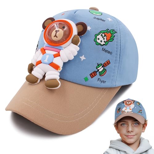 VRITRAZ Polyester 3D Cartoon Character Printed Little Cap For Kids And Baby Girls 3-12 Years (Astro Bear Blue) - Image 1