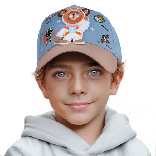 VRITRAZ Polyester 3D Cartoon Character Printed Little Cap For Kids And Baby Girls 3-12 Years (Astro Bear Blue) - Image 2