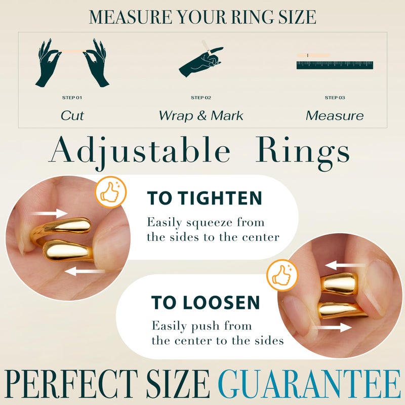 Poxtex Gold Chunky Rings for Women, Stainless Steel Statement Rings, Adjustable Signet Wedding Band Jewelry Plus Extra Size 13 - Image 5