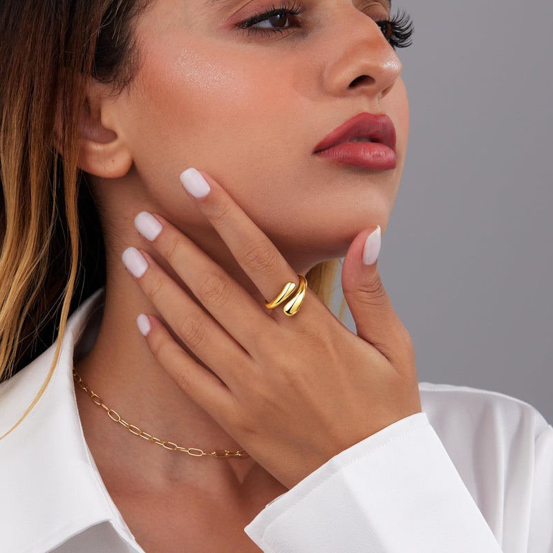 Poxtex Gold Chunky Rings for Women, Stainless Steel Statement Rings, Adjustable Signet Wedding Band Jewelry Plus Extra Size 13 - Image 4