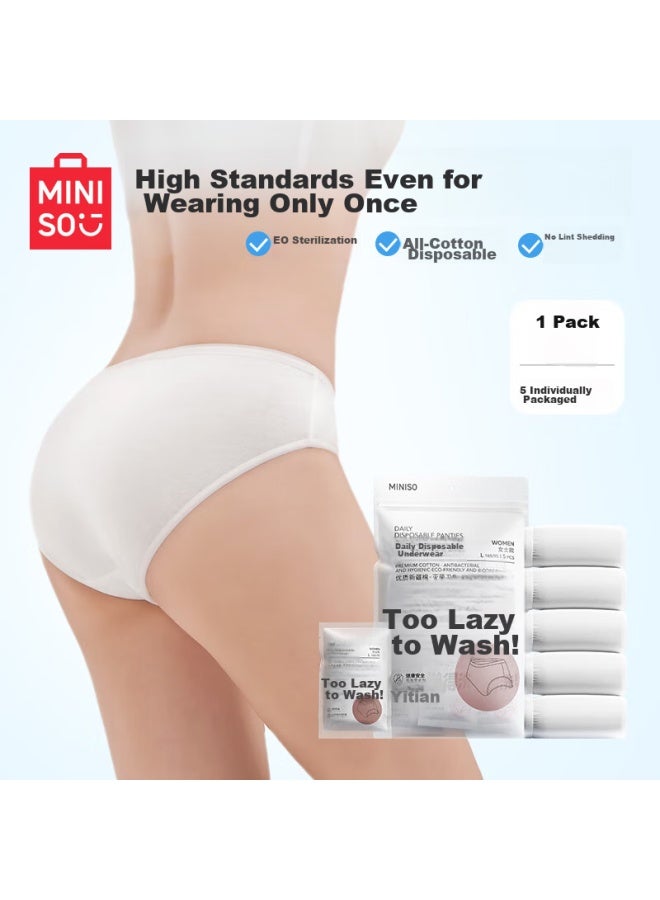 Miniso 5-pack Pure Cotton Travel Underwear, Disposable Underwear For Women, 1 Piece, For Holiday Travel And Outings - Image 2