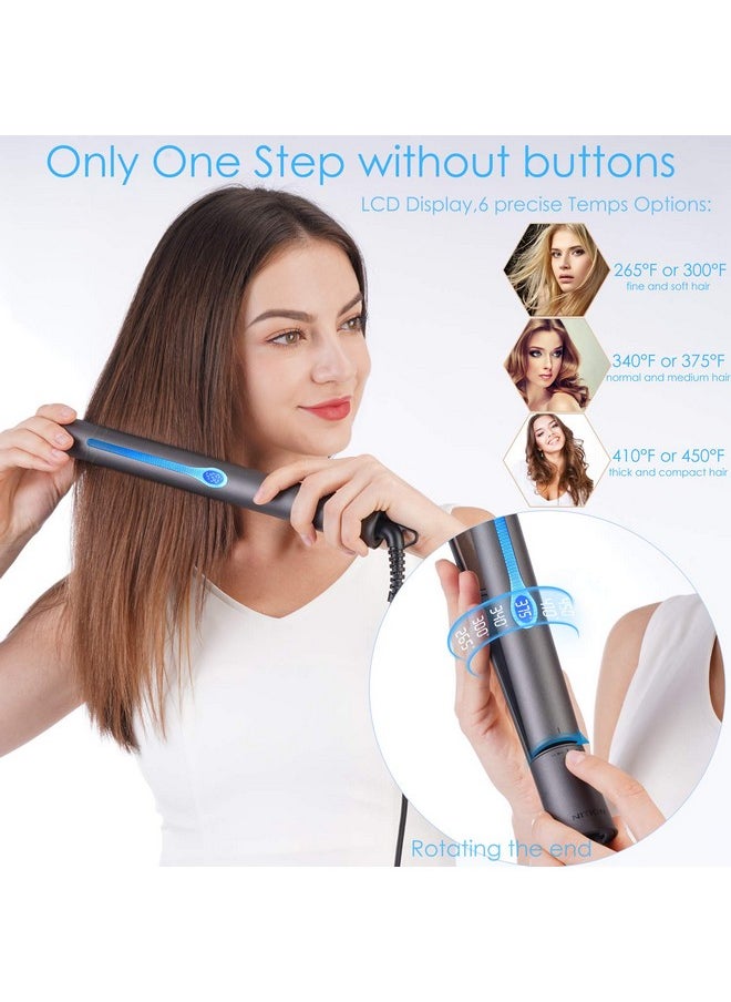 NITION - Ition Professional Salon Hair Straightener Argan Oil Ceramic Tourmaline Titanium Straightening Flat Iron For Healthy Styling Lcd 265°F450°F 2In1 Curling Iron For All Hair Type 1 Inch Plate Black - Image 1