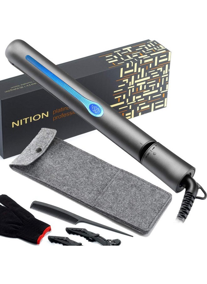 NITION - Ition Professional Salon Hair Straightener Argan Oil Ceramic Tourmaline Titanium Straightening Flat Iron For Healthy Styling Lcd 265°F450°F 2In1 Curling Iron For All Hair Type 1 Inch Plate Black - Image 1
