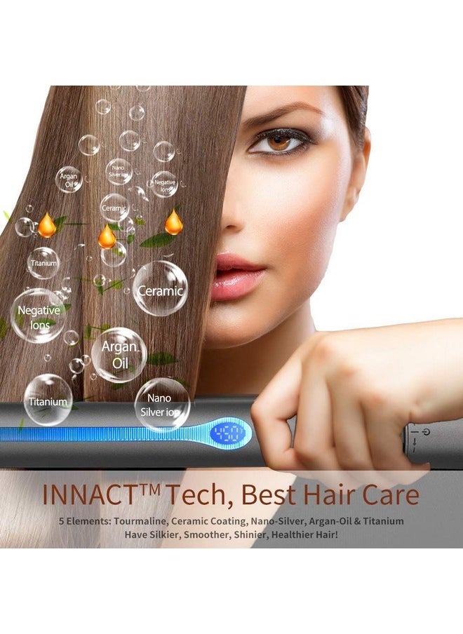 NITION - Ition Professional Salon Hair Straightener Argan Oil Ceramic Tourmaline Titanium Straightening Flat Iron For Healthy Styling Lcd 265°F450°F 2In1 Curling Iron For All Hair Type 1 Inch Plate Black - Image 1