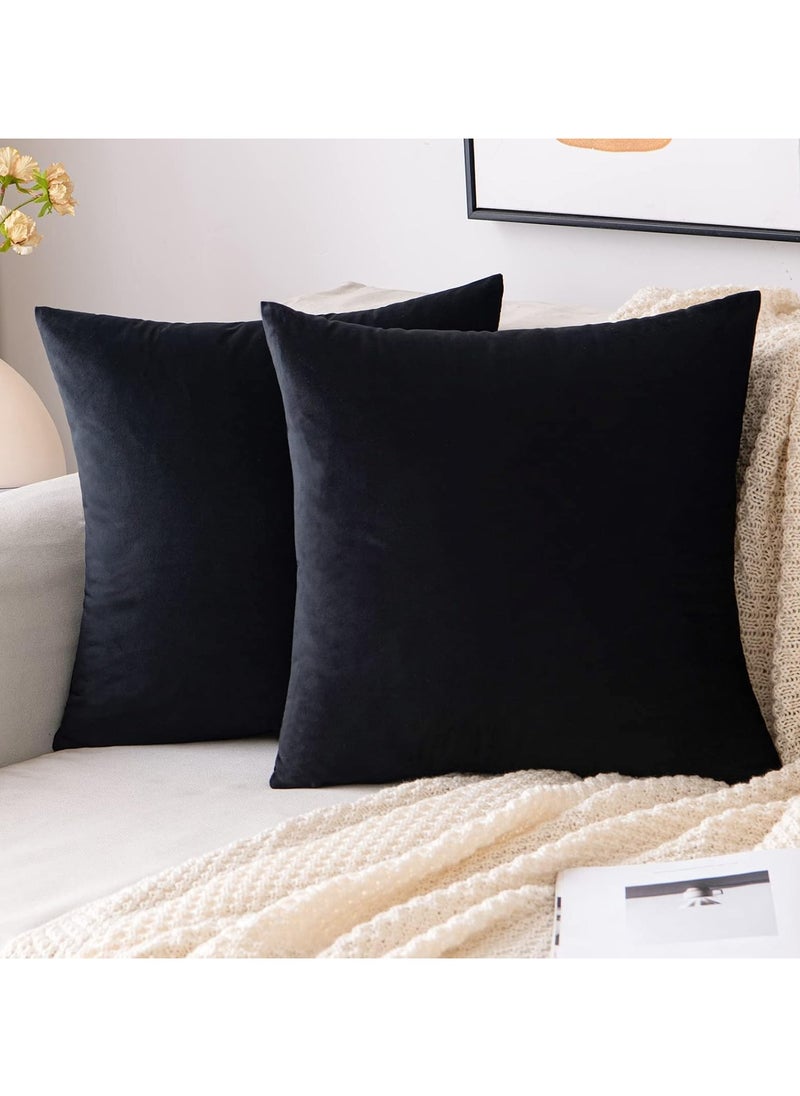 Generic Soft Thick Velvet Pillowcases - Square Design for Sofa, Couch, Bedroom, Living Room - 2 Pieces, 45 x 45 cm (Black)  - Image 1
