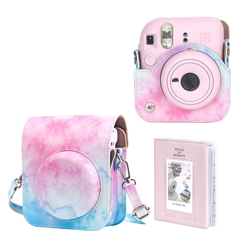 WOGOZAN Protective Case for Fujifilm Instax Mini 12 Instant Camera - With Light-sensitive Holes, Lower Right Lens Fit, Specially Designed for Mini 12 Camera (Blue Pink Watercolor) - Image 1