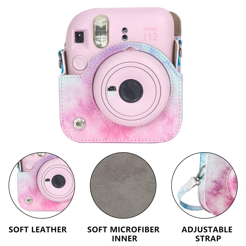 WOGOZAN Protective Case for Fujifilm Instax Mini 12 Instant Camera - With Light-sensitive Holes, Lower Right Lens Fit, Specially Designed for Mini 12 Camera (Blue Pink Watercolor) - Image 3