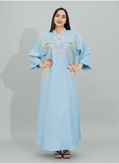 Solid Embroidery Elegant Jalabiya CJ1097 Blue