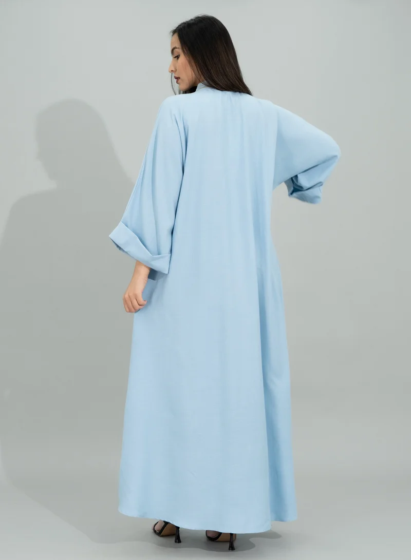 IKKXA Solid Embroidery Elegant Jalabiya CJ1097 Blue